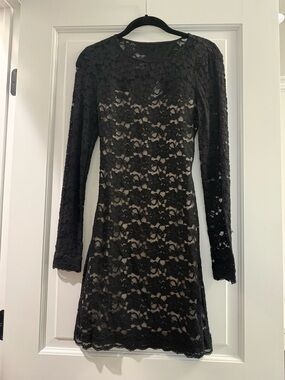 Express Black Lace Long-Sleeve Sheath Dress
